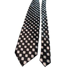 Mens Knightsbridge Silk Black Tie with Geometric Pattern Necktie